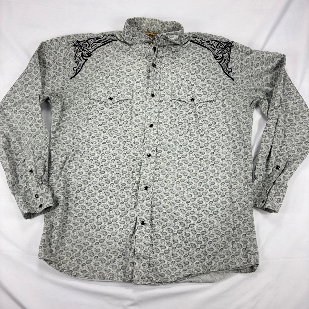 Cowboy‎ Legend Western Shirt Mens XL Gray Paisley Embroidered Snap Button